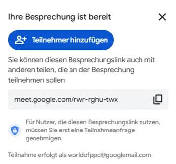 Besprechungslink zur Teilnahme an einem Meeting