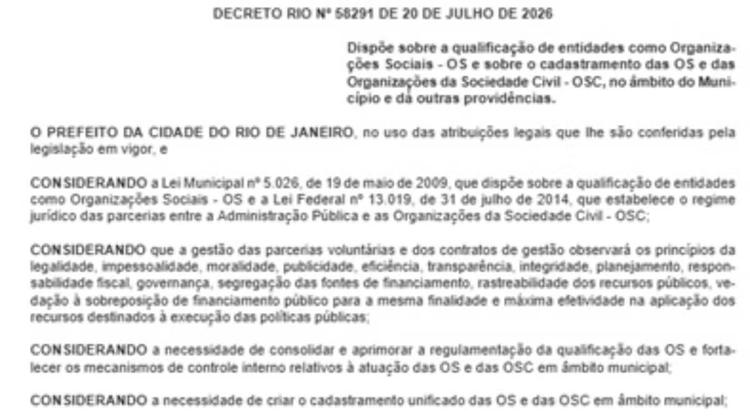 Rio proíbe repasse direto de emendas para organizações sociais e da sociedade civil com contrato com poder municipal