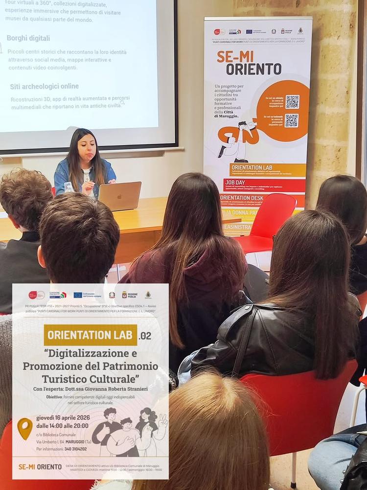 📣 PUNTI CARDINALI FOR WORK - SE-MI ORIENTO - MARUGGIO Proseguono a Maruggio i laboratori informativi e formativi del pr...