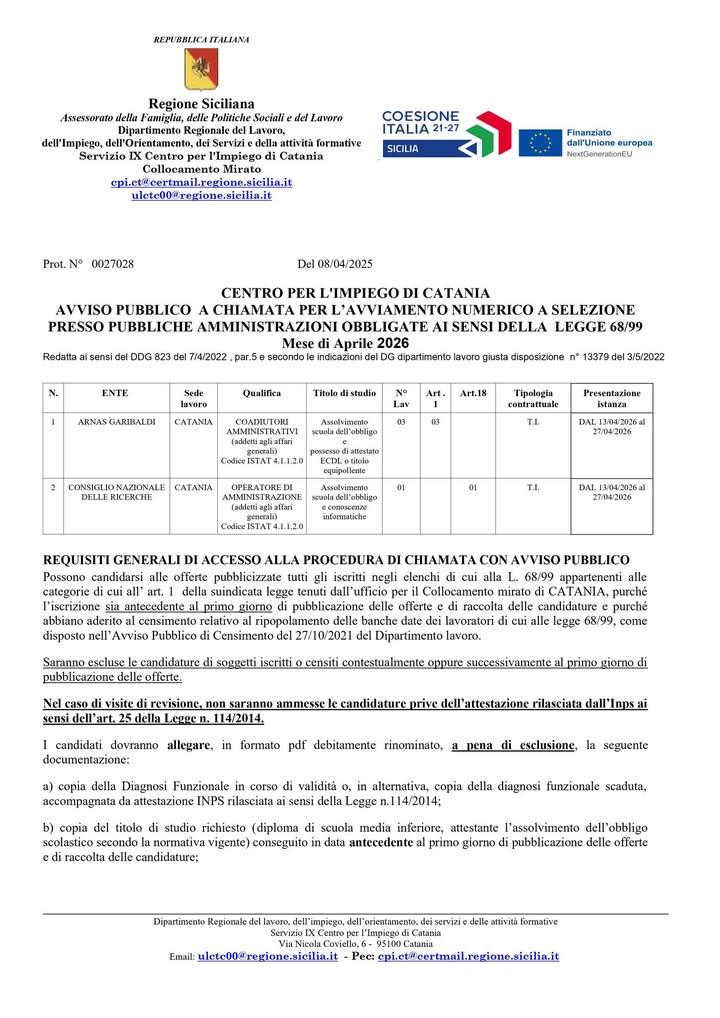 Il Centro per l'impiego di Scordia - Sportello di Militello In  Val di Catania, sito nel Palazzo Comunale ex Monastero d...