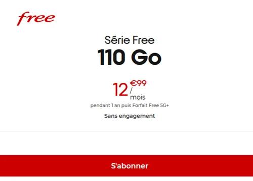 🔖 Free mobile, forfait 5G illimité/110Go à 13€/mois (1 an)