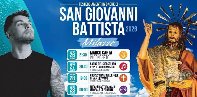 Milazzo, al via i festeggiamenti di San Giovanni. Il programma: dal concerto di Marco Carta alla Sagra del cioccolato