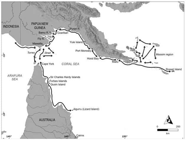 Karte der “Coral Sea Cultural Interaction Sphere”Copyright/Quelle: S. Ulm et al. / Quaternary Science Reviews, 2024