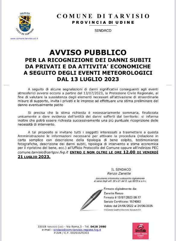 AVVISO PUBBLICO PER LA RICOGNIZIONE DEI DANNI SUBITI DA PRIVATI E DA ATTIVITA' ECONOMICHE A SEGUITO DEGLI EVENTI METEORO...