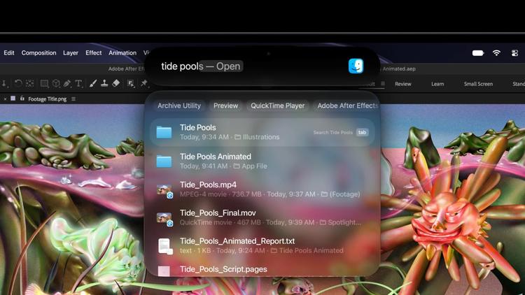 Spotlight search in Dynamic Island on MacBook Pro