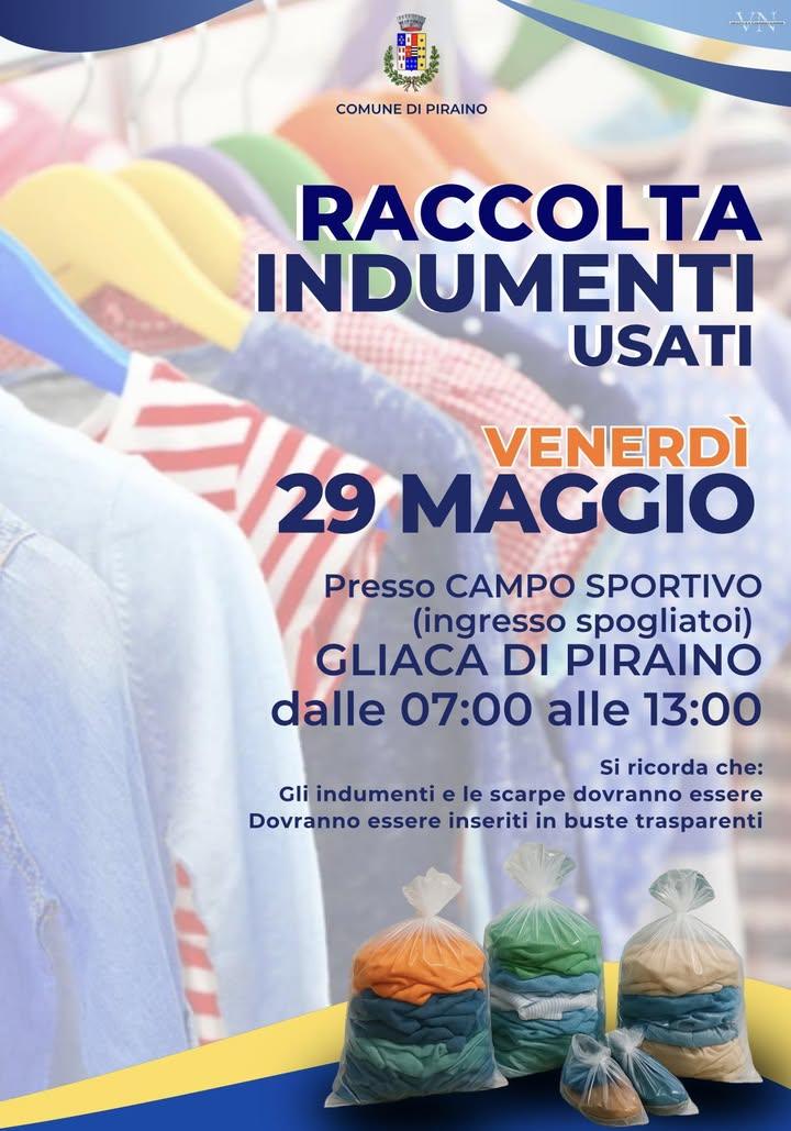 📌Raccolta indumenti usati a Piraino ♻️ Venerdì 29 Maggio 2026 sarà attivo un servizio straordinario di raccolta di indu...