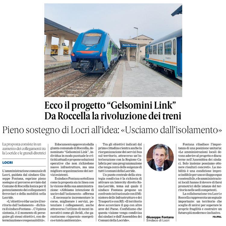 Il Sindaco di Locri, Giuseppe Fontana, favorevole al progetto "Gelsomini Link" con aumento dei servizi per uscire dall'i...