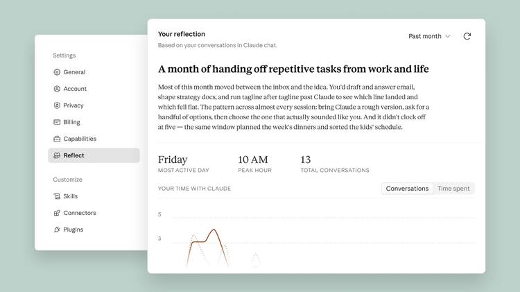 Claude reflection example showing insights from user habits.