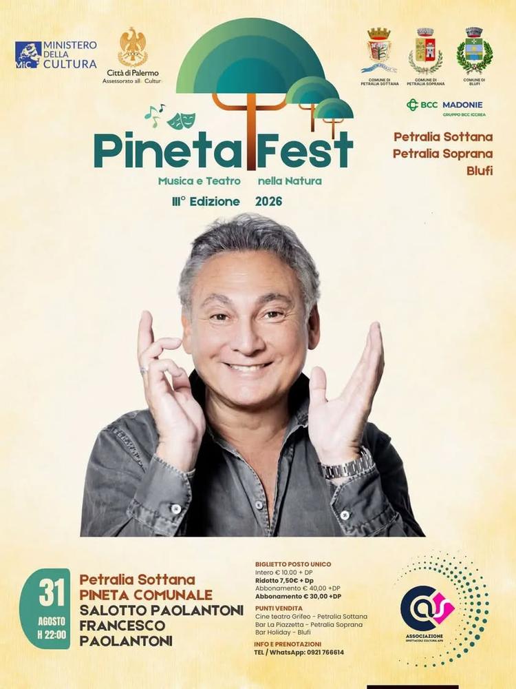 🌳Pineta Fest 2026🌳 🎭 "SALOTTO PAOLANTONI" uno spettacolo di e con FRANCESCO PAOLANTONI, e con Arduino Speranza Salott...