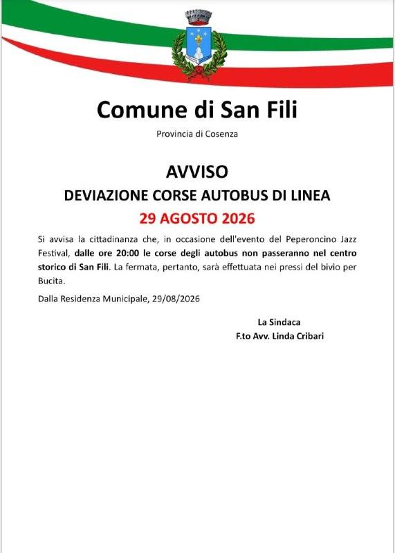 𝐀𝐯𝐯𝐢𝐬𝐨 - 𝐃𝐞𝐯𝐢𝐚𝐳𝐢𝐨𝐧𝐞 𝐜𝐨𝐫𝐬𝐞 𝐚𝐮𝐭𝐨𝐛𝐮𝐬 📍oggi 29 agosto, dalle ore 20:00