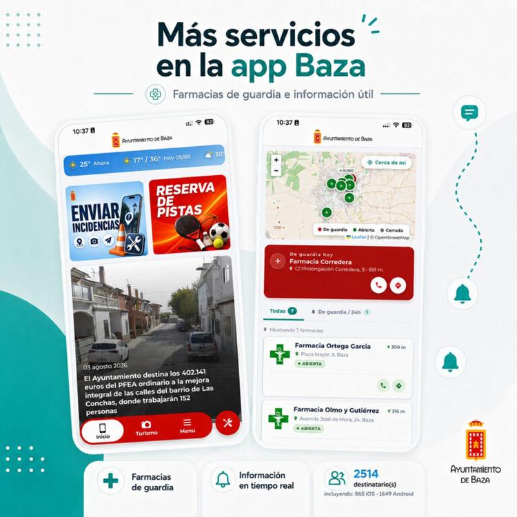 La App Municipal Baza incorpora la reserva online de instalaciones deportivas, amplía su agenda y mejora la información sobre avisos municipales y las farmacias de la ciudad