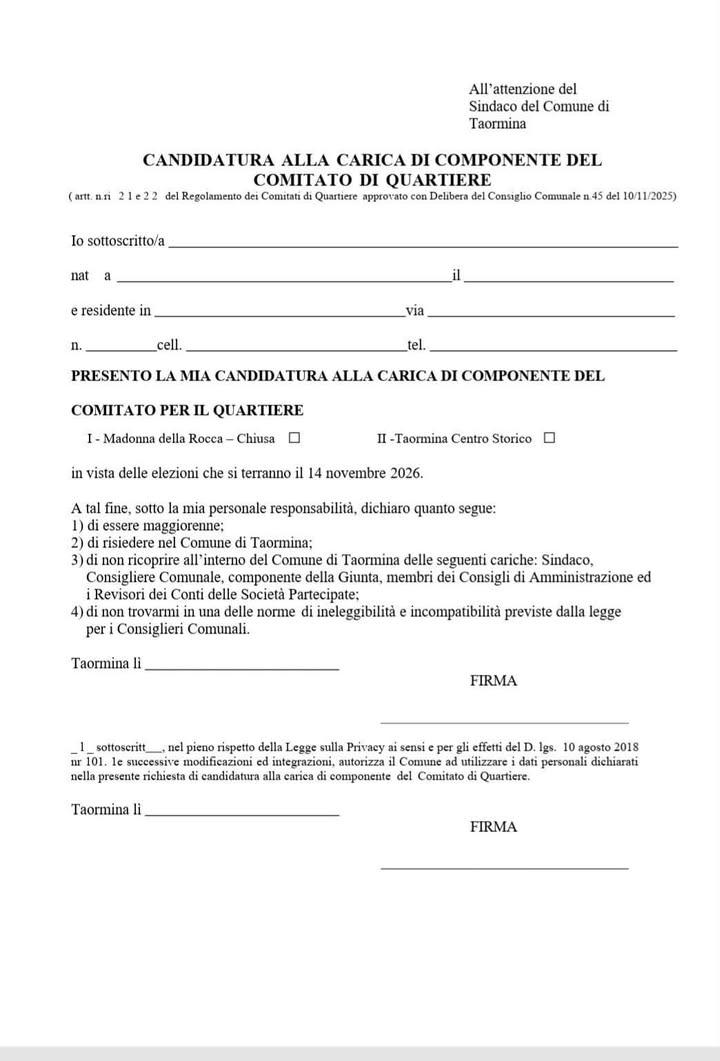 ELEZIONI DEI COMITATI DI QUARTIERE: NUOVA DATA IL 14 NOVEMBRE Con Decreto Sindacale n. 25 del 7 ottobre 2026, le elezion...