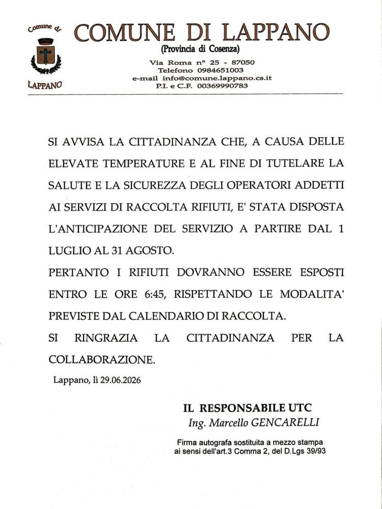 Comune di Lappano Posted