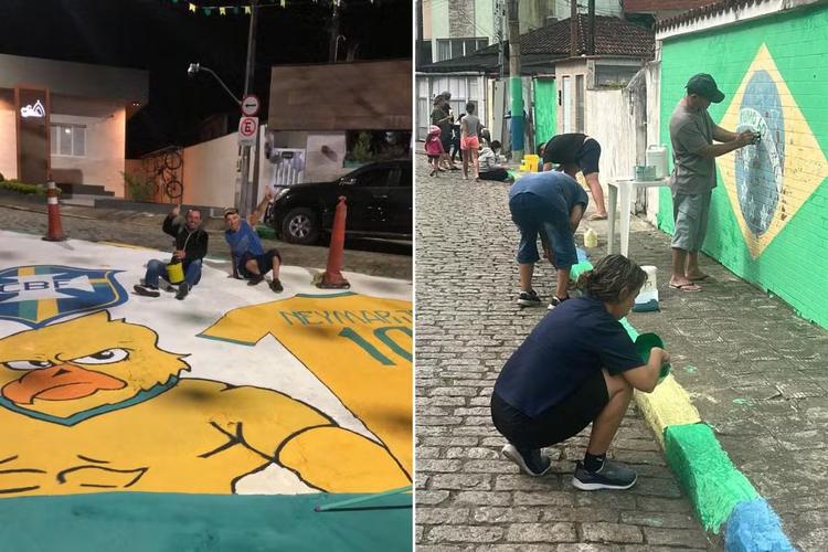 Rua de condomínio de Neymar é pintada para a Copa com ajuda de segurança de Bruna Biancardi; VEJA