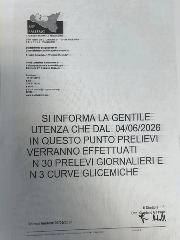 In merito alla comunicazione apparsa oggi riguardante il contigentamento delle prestazioni relative al laboratorio anali...