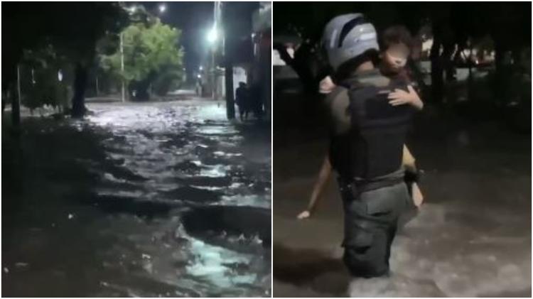Policial militar resgata criança presa em inundação em Fortaleza; vídeo