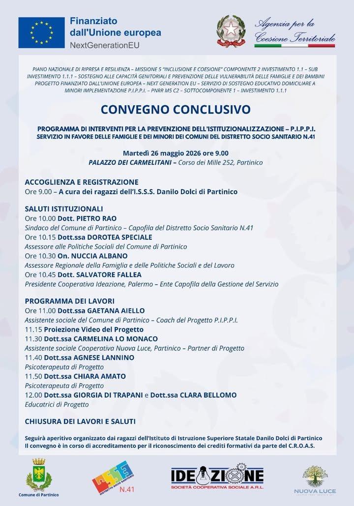 Martedì 26 maggio 2026, alle ore 9.00, presso il Palazzo dei Carmelitani di Partinico, sarà presentato il convegno concl...