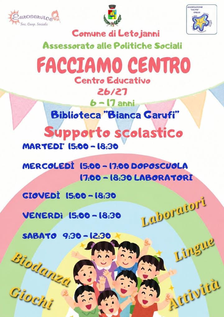 AVVIATO IL CENTRO EDUCATIVO COMUNALE Ha preso il via oggi, nei locali della Biblioteca comunale "Bianca Garufi", il nuov...