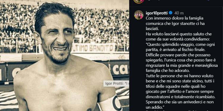 Lutto nel mondo del calcio: è morto Igor Protti. "Questo splendido viaggio, come ogni partita, è arrivato al fischio finale"