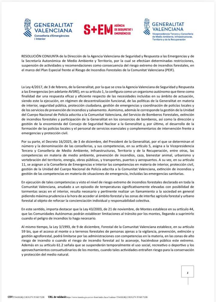 NIVEL 3 DE PREEMERGENCIA POR INCENDIOS EN CREVILLENT