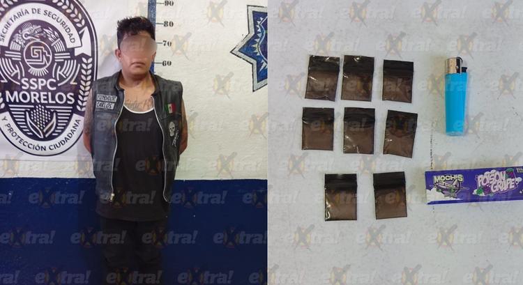 Persecución en Atlatlahucan: Motociclista cae con 8 dosis de droga cristal