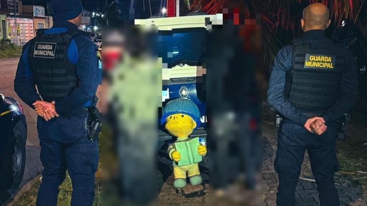 Adolescente é apreendida por vandalizar estátua de Betinho, que ficava ao lado de Mafalda, em Pelotas; FOTO de 'enquadro' chama atenção