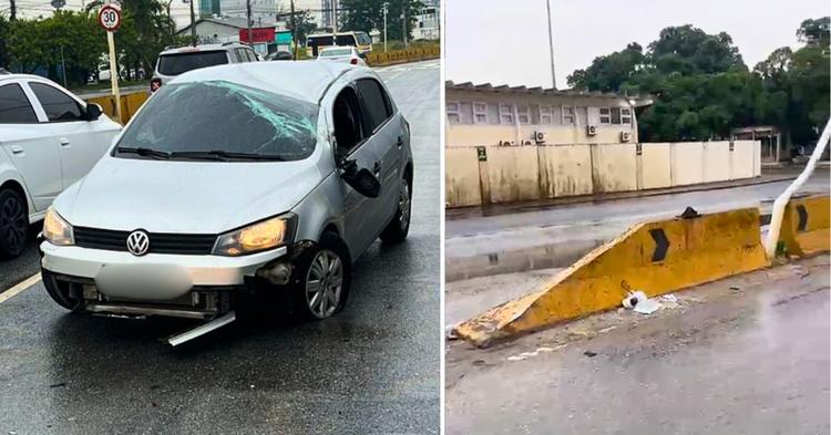 Motorista com sinais de embriaguez capota carro em frente ao Porto de Itajaí