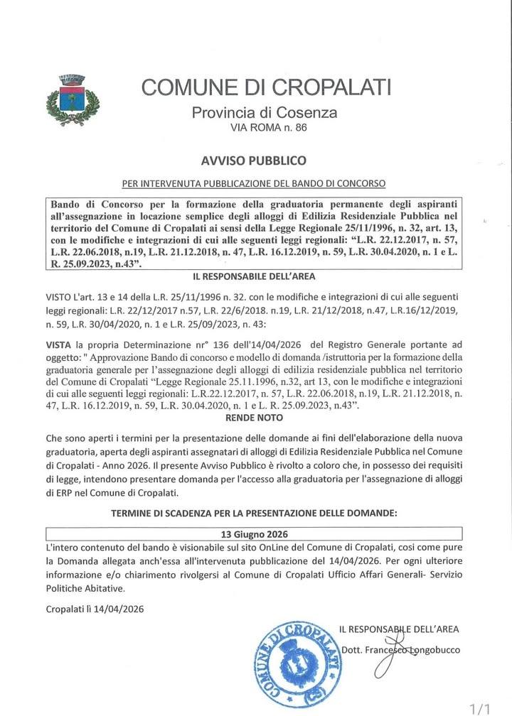Bando di Concorso per la formazione della graduatoria permanente degli aspiranti all’assegnazione in locazione semplice...