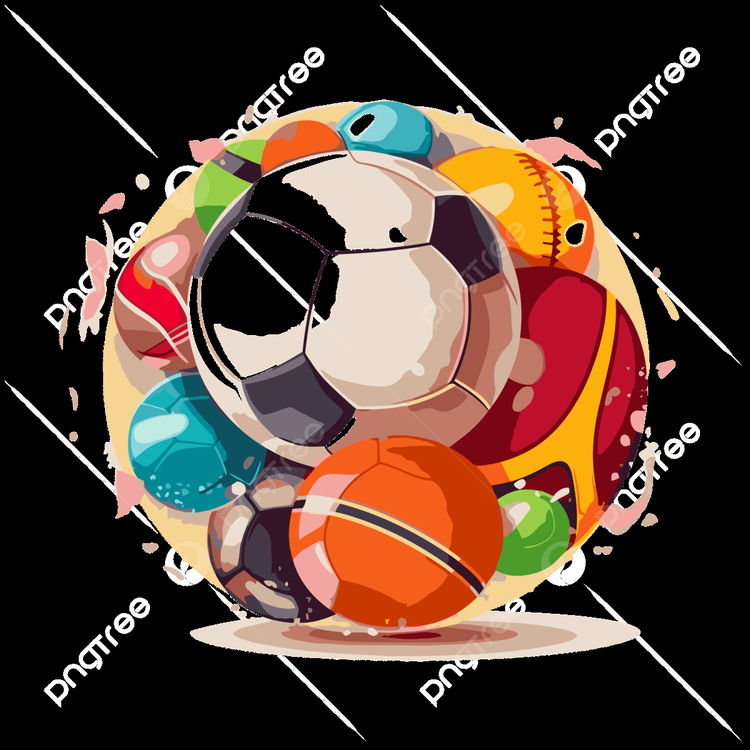 Sport Ball Vector, Sticker Clipart Cute Sportballs In A Circle Cartoon ...