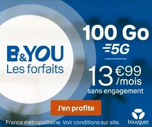 🔖 B&You, forfait 5G illimité/100Go à 14€/mois