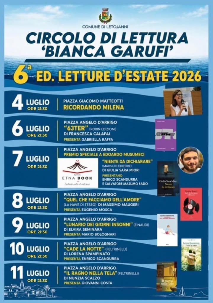 Da stasera, in piazza D'Arrigo, appuntamento con il Circolo di lettura "Bianca Garufi" e la sesta edizione di Letture d'...