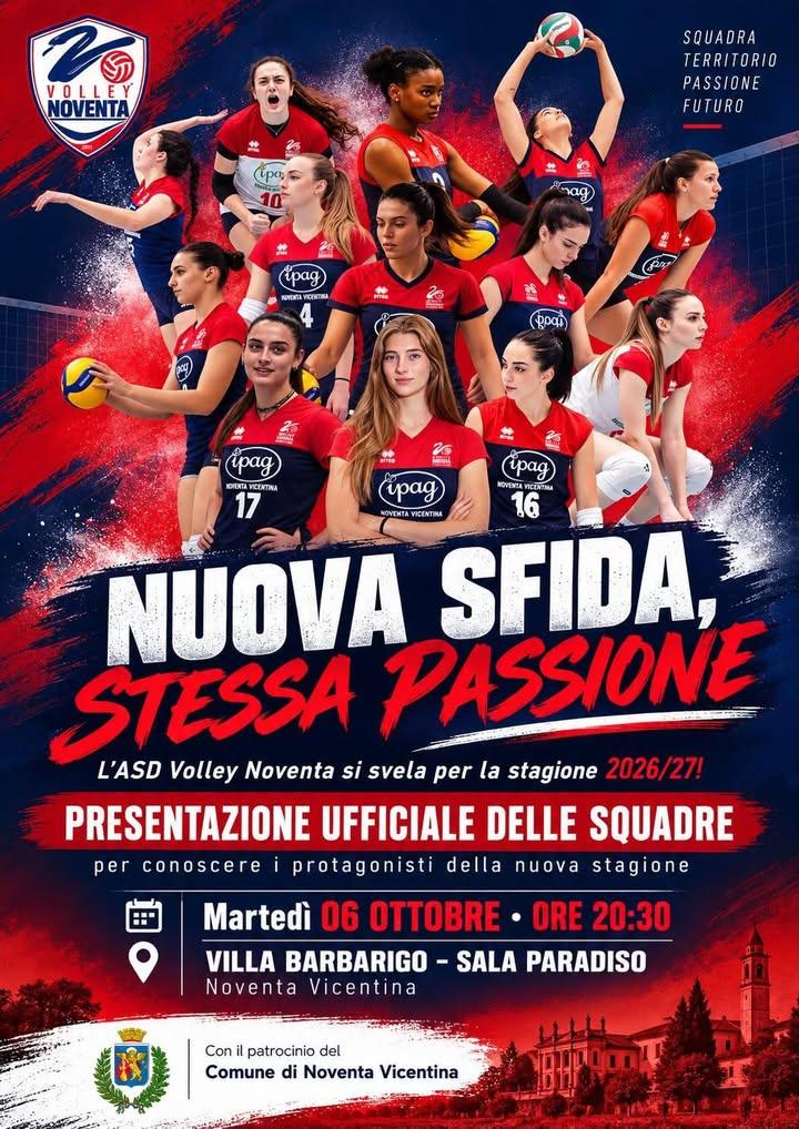 🏐 VOLLEY NOVENTA – PRESENTAZIONE UFFICIALE DELLE SQUADRE 2026/2027 Questa sera, martedì 6 ottobre 2026 alle ore 20:30,...