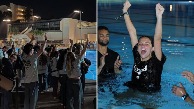 Centenas de jovens aceitam Jesus e são batizados em piscina de universidade nos EUA