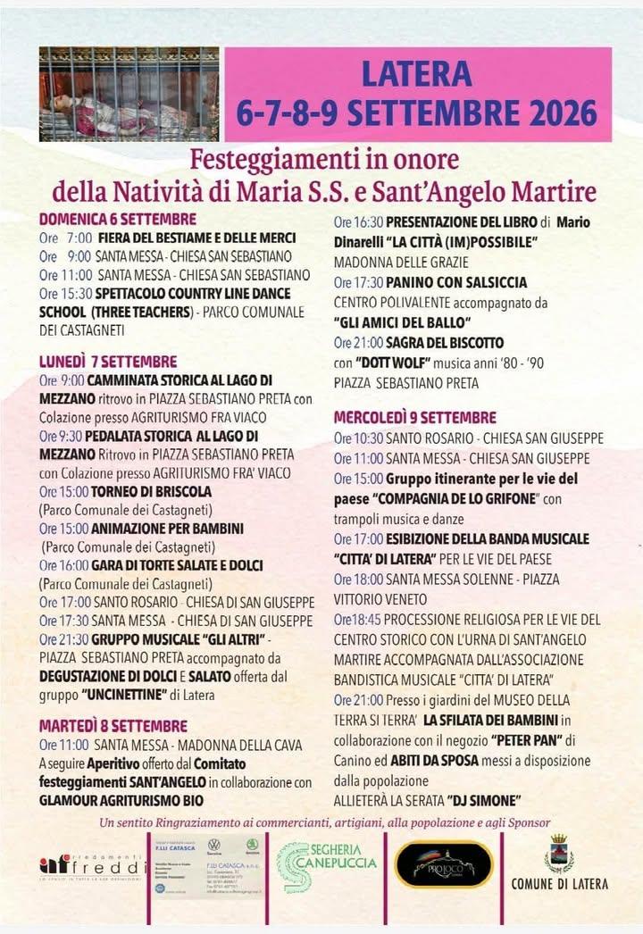 🎊Festeggiamenti in Onore della Natività di Maria S.S: e Sant'Angelo Martire - Latera (VT) 🎊 📅Dal 6 al 9 settembre, La...