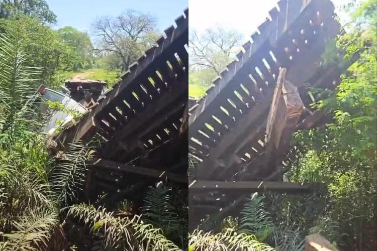 Ponte cai durante passagem de caminhão com bois e 8 animais morrem em Bonito; veja VÍDEO