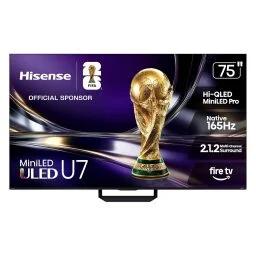 hisense 75-inch u7 mini-led uled 4k tv against a white background