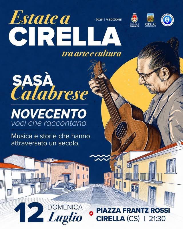 Domenica 12 luglio Cirella si riempie di musica! In Piazza Frantz Rossi arriva Sasà Calabrese con “Novecento