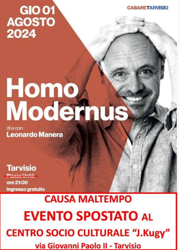 Homo modernus di Leonardo Manera spostato al Centro socio Culturale “J. Kugy” via Giovanni Paolo II -