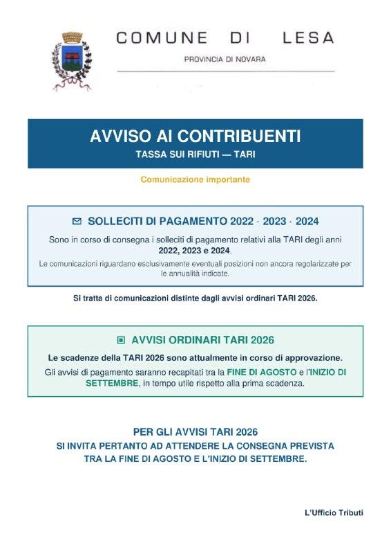 Avviso ai contribuenti: Tassa sui rifiuti