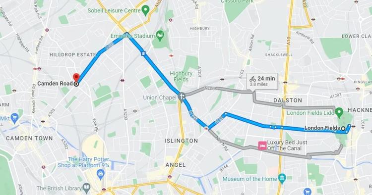 Part 4 of the Central London Route 30.5KM Cycle from London Fields to Camden Road