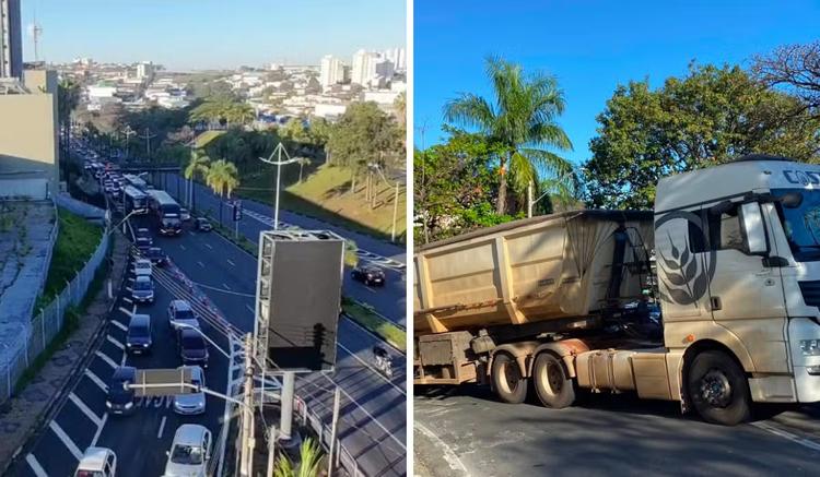 Caminhão com 50 toneladas de trigo trava em alça de acesso e causa congestionamento em Campinas