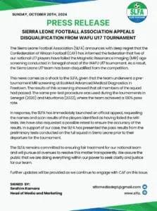 Sierra Leone faces disqualification from the WAFU U17 tournament.