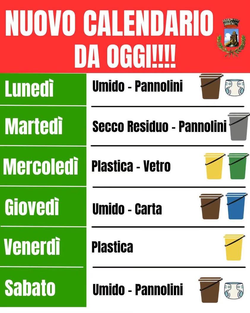 Vi ricordo che da oggi è in vigore il nuovo calendario dei rifiuti che prevede alcune variazioni importanti nelle giorna...