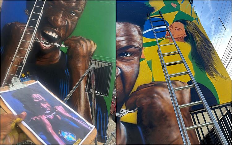Após término de Virginia e Vini Jr., influenciadora é apagada de mural em rua decorada para a Copa