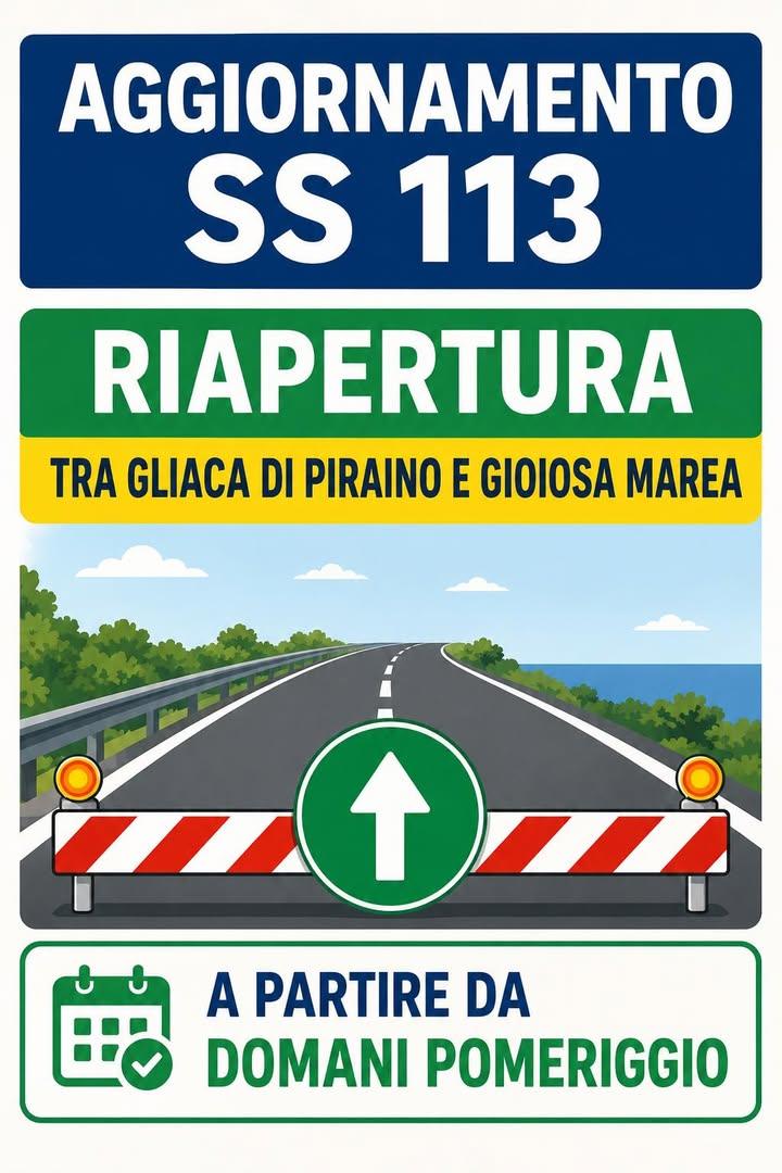 📣 RIAPERTURA SS113 🚧 📌 Ci è stato comunicato da ANAS che, a partire da domani pomeriggio, la SS113 nel tratto tra Gli...
