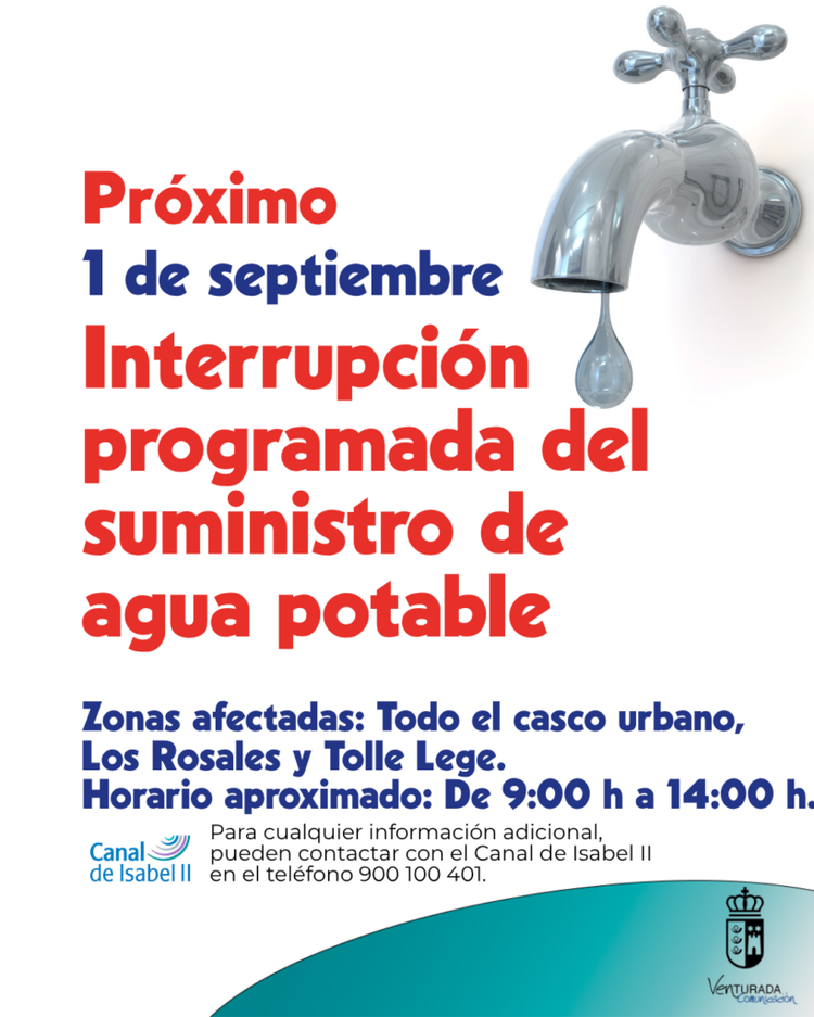 Interrupción programada del suministro de agua potable