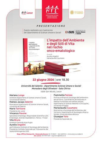 Tumori, Ail presenta volume "L’impatto dell’Ambiente e degli Stili di Vita