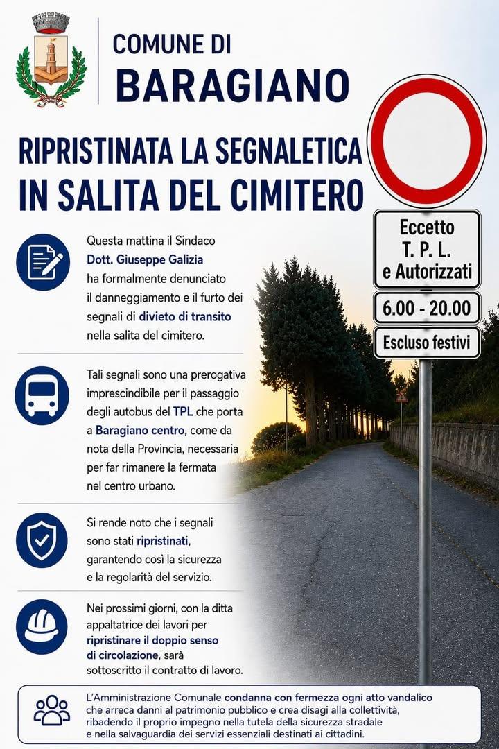 L'Amministrazione Comunale di Baragiano informa la cittadinanza che, nella mattinata di oggi, il Sindaco Dott. Giuseppe...