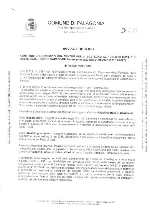 Con la presente news si pubblica l'avviso avente come oggetto: Contributo economico una tantum  per il sostegno al ruolo...