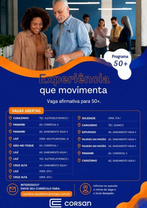 Corsan lança programa para incentivar a contratação de profissionais com 50 anos ou mais*